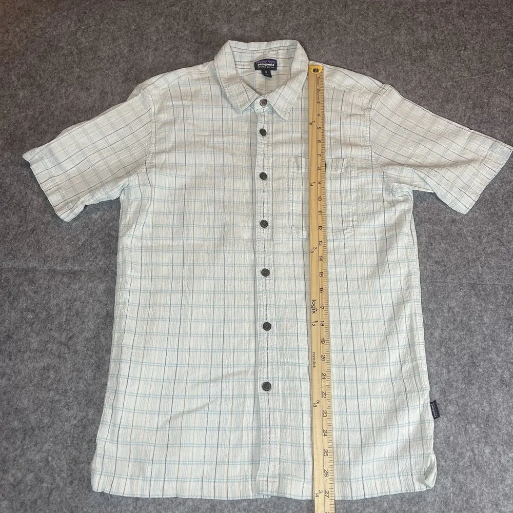 Patagonia Puckerware Men's Medium Short Sleeve Shirt Organic Cotton Seersucker